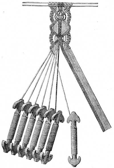 FIG. 553. GIMP MADE WITH MACRAMÉ SHUTTLES.