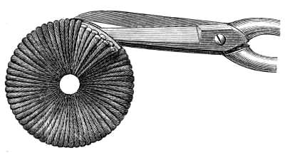 FIG. 838. BALLS FOR TRIMMINGS. CUTTING THE STITCHES ROUND THE EDGE.