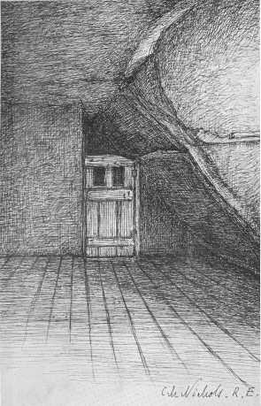 Staircase doorway to attic in Borrow’s House/  By C. M.  Nichols, R.E.