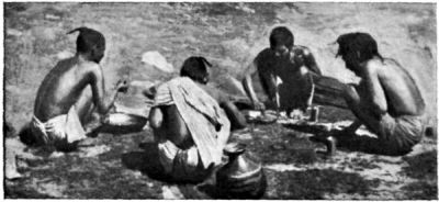 Chanden Sing and Mansing enjoying their first Meal according to the Rules of their Castes