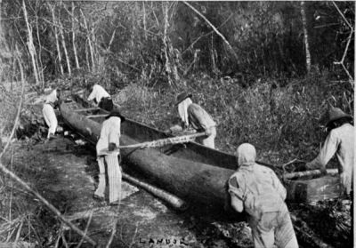 Pushing the Canoe Uphill through the Forest.