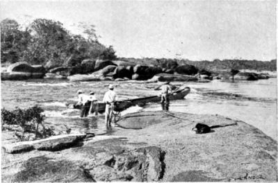 Preparing the Canoe to descend a Rapid.