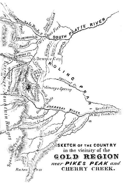 Sketch of the country in the vicinity of the Gold Region near Pike's Peak and Cherry Creek.