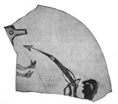 Fig. 263—War god shooting an animal. (Fragment of food bowl.)