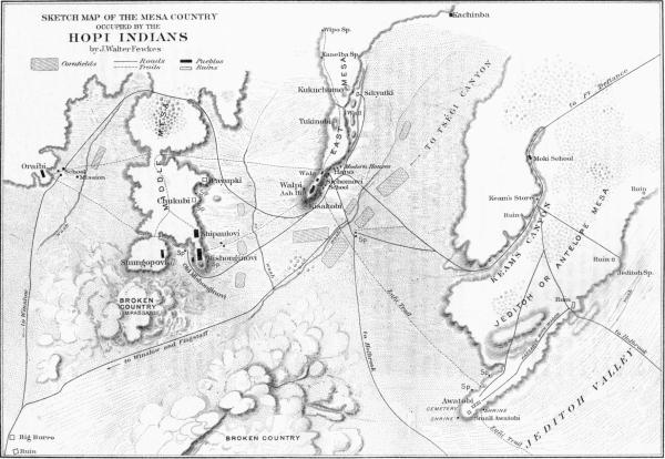 PL. CV— SKETCH MAP OF THE MESA COUNTRY OCCUPIED BY THE HOPI INDIANS