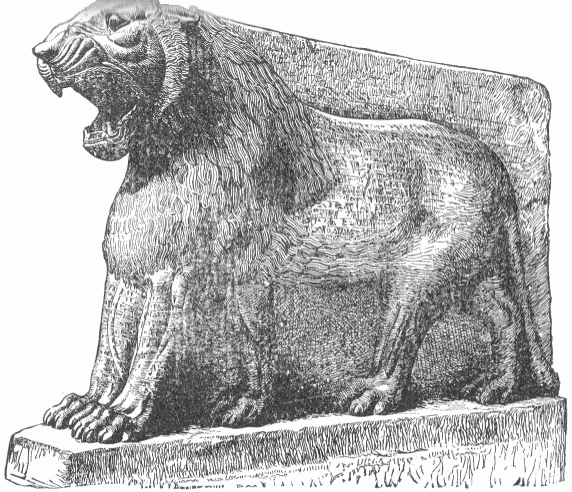 18.—STONE LION AT THE ENTRANCE OF A TEMPLE. NIMRUD. (Perrot and Chipiez.)