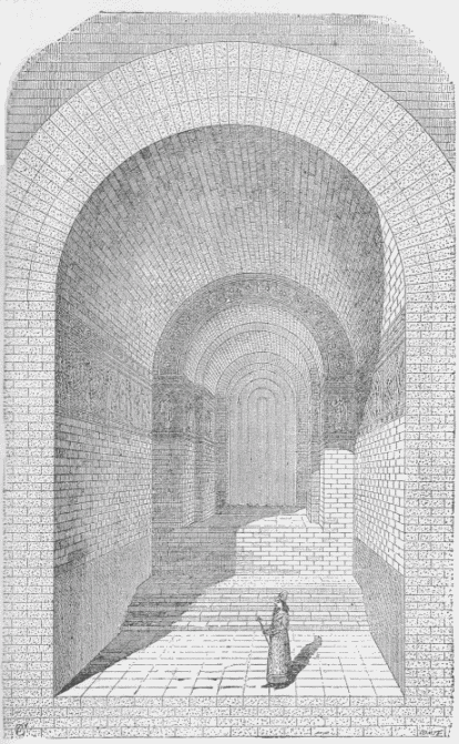 21.—INTERIOR VIEW OF ONE OF THE CHAMBERS OF THE HAREM AT KHORSABAD. (RESTORED.) (Perrot and Chipiez.)