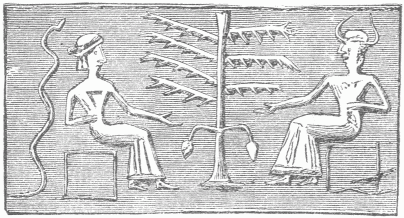 62.—BABYLONIAN CYLINDER, SUPPOSED TO REPRESENT THE TEMPTATION AND FALL.