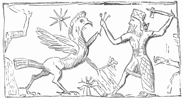 72.—BEL FIGHTS THE DRAGON—TIAMAT (ASSYRIAN CYLINDER.) (Perrot and Chipiez.)