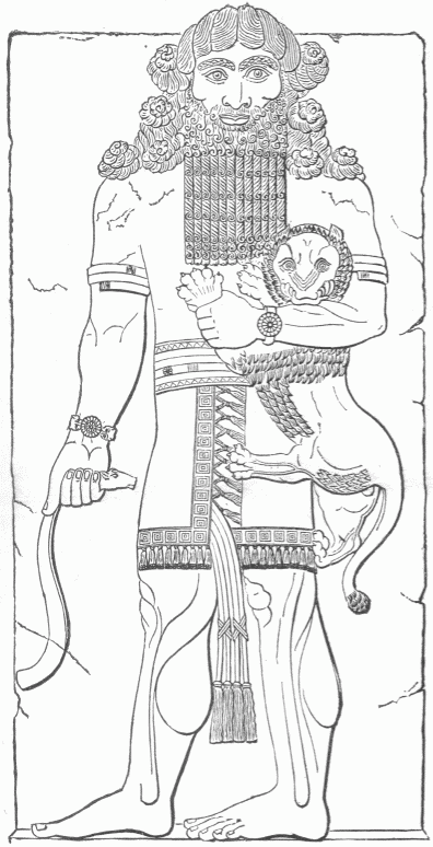 75.—IZDUBAR AND THE LION (BAS-RELIEF FROM KHORSABAD). (Smith's "Chaldea.")