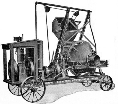 Fig. 19.—Chicago Improved Cube Concrete Mixer with Elevating Charging Hopper.