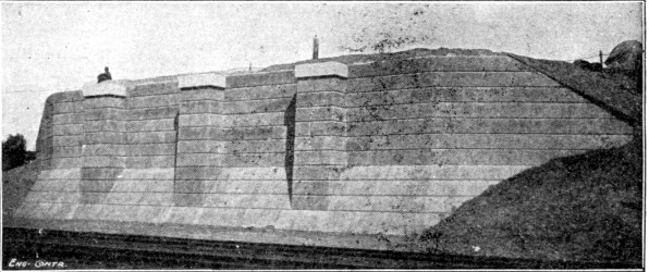 Fig. 48.—Concrete Abutment with Scrubbed Finish and Course Marks.