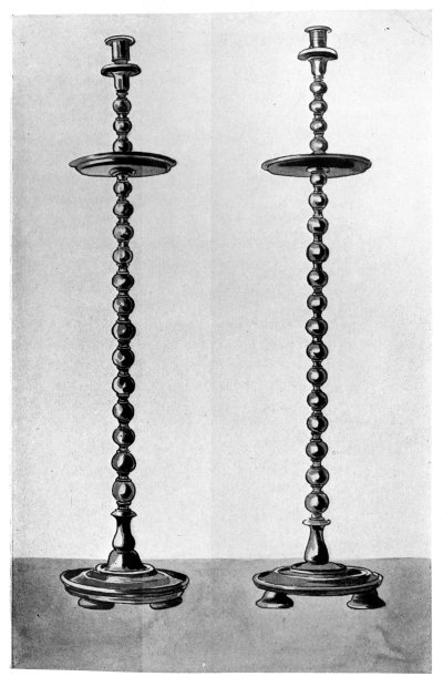 FIG. 16.—TWO WALNUT WOOD FLOOR-CANDLESTICKS.  (In the collection of W. Egan & Sons, Ltd., of Cork.)