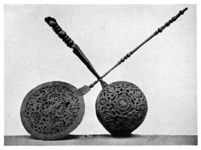 FIG. 40.—TWO ANTIQUE WARMING PANS.  (In the Victoria and Albert Museum.)