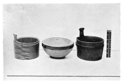 FIG. 52.—WOODEN PIGGINS AND PORRIDGE BOWL.