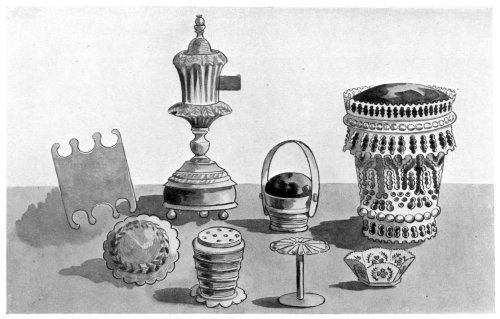 FIG. 77.—OLD WORKBOX FITTINGS.  (In the Author's collection.)