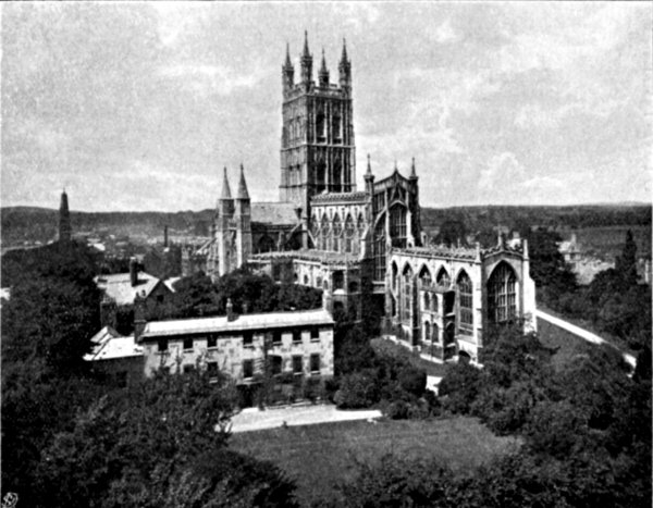 GLOUCESTER CATHEDRAL, FROM THE ROOF OF ST. JOHN'S CHURCH.