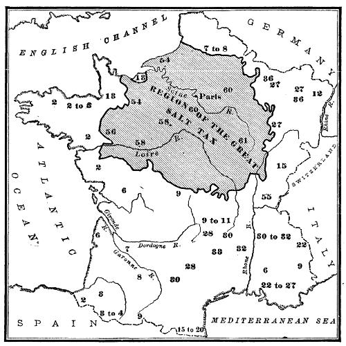 Map showing the Amount paid in the Eighteenth Century for Salt in Various Parts of France