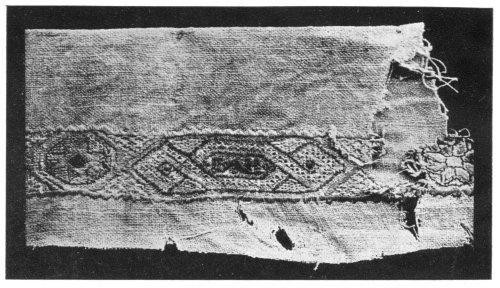 EGYPTIAN CUT AND DRAWN WORK.  Found in a tomb in Thebes.