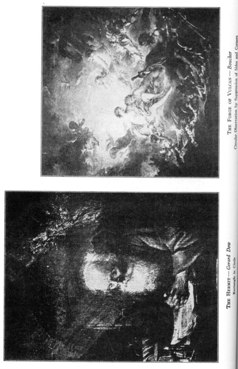 The Hermit--Gerard Dow (Rectangle in Circle); The Forge of Vulcan--Boucher (Circular Observation by Suppression of Sides and Corners)