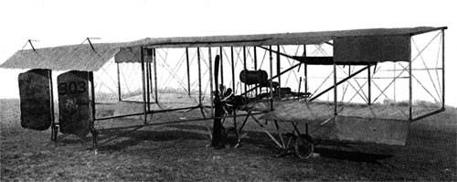 REAR VIEW OF A SCHOOL BIPLANE.