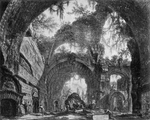 Ruins of a Gallery of Statues in Hadrian's Villa  From an etching by Piranesi