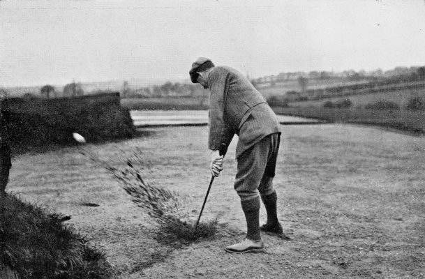 PLATE LIV. "WELL OUT!" FINISH OF AN ORDINARY STROKE IN A BUNKER WHEN MUCH SAND IS TAKEN. THE BALL MAY BE SEEN RISING ABOVE THE BUNKER