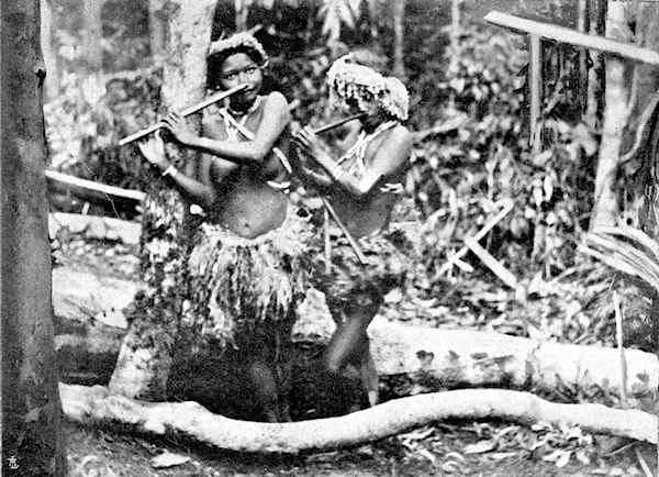 Two Sakai playing flutes