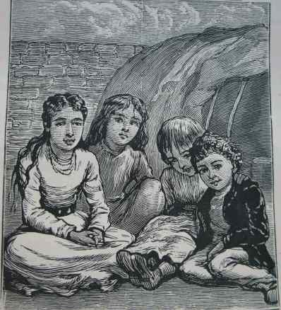 Four little Gipsies sitting for the Artist outside their tent, dressed for the occasion, and who can neither read nor write