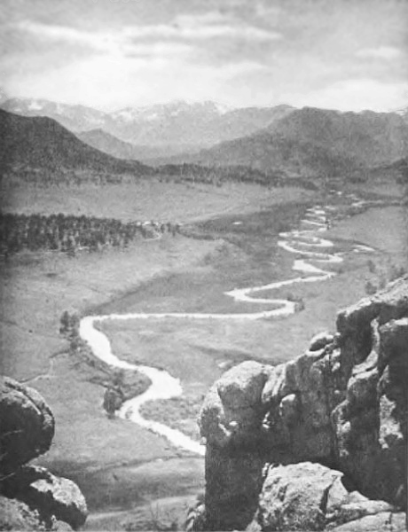 ESTES PARK AND THE BIG THOMPSON RIVER FROM THE TOP OF MT. OLYMPUS