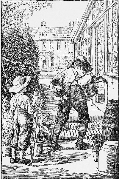 Had not the gardener, who then came up, taken him in his arms, and carried him into the house, in spite of his kicking and screaming.—Page 142.