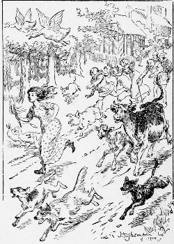 'The cow ran, the calf ran, and even the very hogs trotted.'—p. 122.