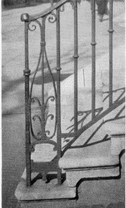 Plate XLII.—Iron Stair Rail and Footscraper, South Seventh Street (section); Iron Stair Rail and Footscraper, South Fourth Street (section); Iron Stair Rail and Footscraper, Seventh and Locust Streets (section); Iron Stair Rail and Footscraper, Seventh and Locust Streets (section).