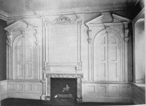 Plate LXI.—Chimney Piece in the Hall, Stenton; Chimney Piece and Paneled Wall, Great Chamber, Mount Pleasant.