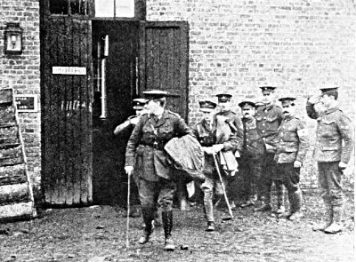 THE PRINCE OF WALES LEAVING A TEMPORARY CHURCH AT LA GORGUE, XMAS DAY, 1915