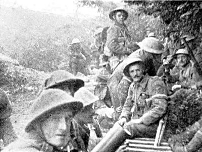 IN THE SUNKEN ROAD AT BEAUMONT HAMEL, JUST BEFORE ZERO HOUR, JULY 1ST, 1916. MY EXPERIENCES IN GETTING INTO THIS PLACE AT 6.20 A.M. REMAIN THE MOST VIVID OF ALL