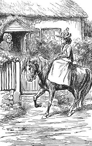 An old woman wearing a bedgown, and with a cap with a large frill, appeared in the porch of the tiny cottage.—Page 224. Daddy’s Girl.