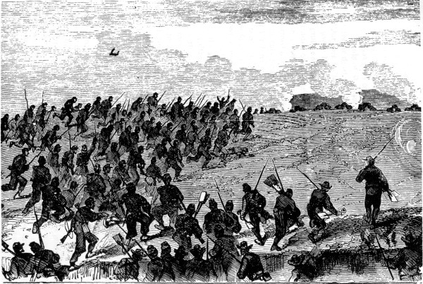 AT FORT WAGNER.  Desperate charge of the 54th Mass. Vols. in the assault on Fort Wagner, July 18, 1863.