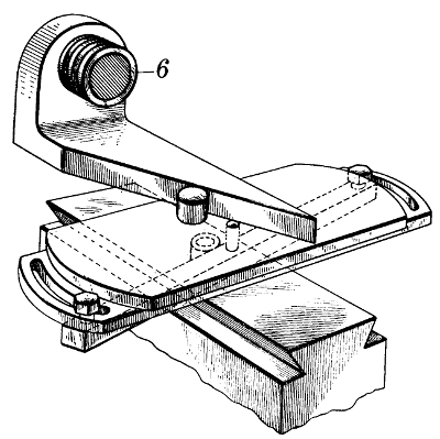 Figure 22.—A sine-bar device to modify the effective lead of a master lead screw without introducing a complex mechanism which would be both difficult to make and to operate within the required close limits. Carl G. Olson’s (1933) U.S. patent 1901926.