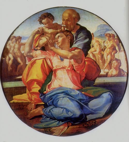 THE HOLY FAMILY Painted for Agnolo Doni (between 1501-1505)  National Gallery, London.