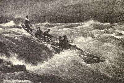 "BIG JOHN" STEERING A BOAT THROUGH THE LACHINE RAPIDS.