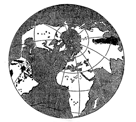 Map showing the present unequal Distribution of Land and Water.