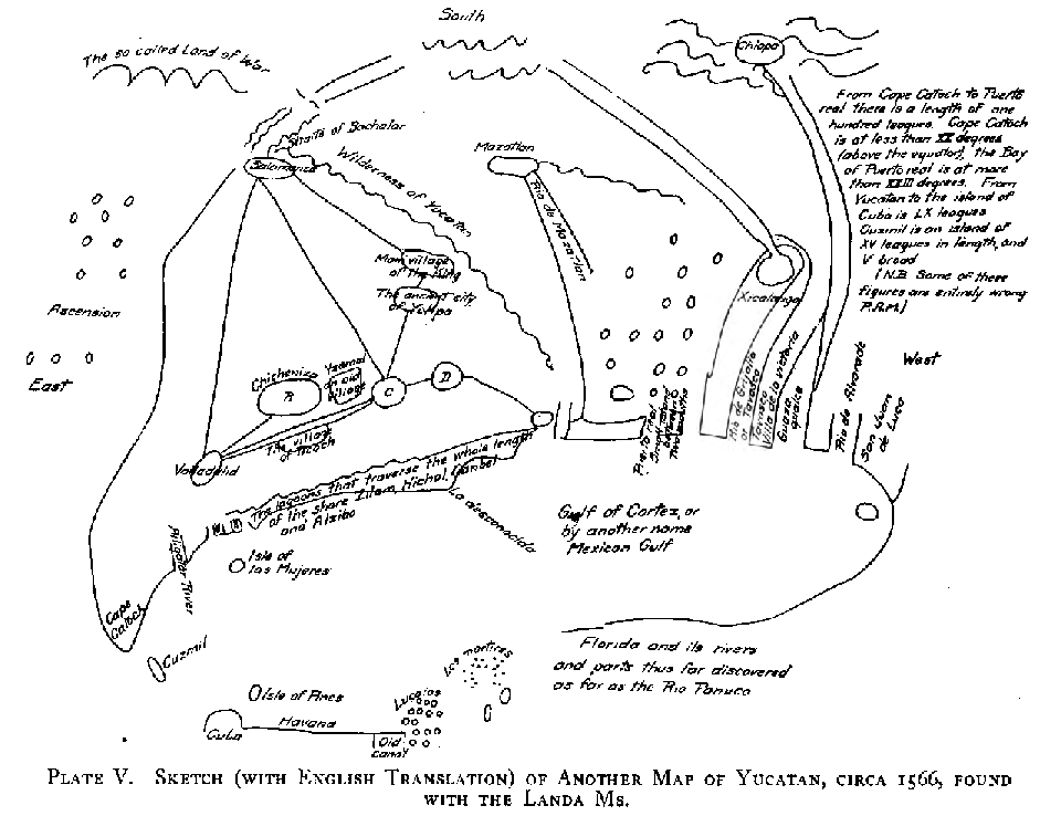 Sketch (with English Translation) of Another Map of Yucatan, circa 1566, found with the Landa Ms.