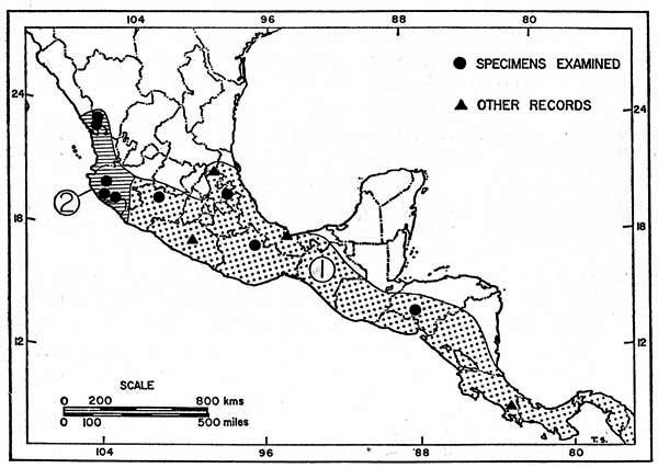 Map showing distribution in North America