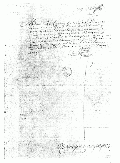 LETTRE DE CACHET DATÉE DU 1er MAI 1769 QUI ENVOYA A LA BASTILLE LATUDE (DANRY) ET SON AMI LE GARÇON APOTHICAIRE BINGUET (Bibl. de l'Arsenal, archives de l'Arsenal, ms. 11.692)