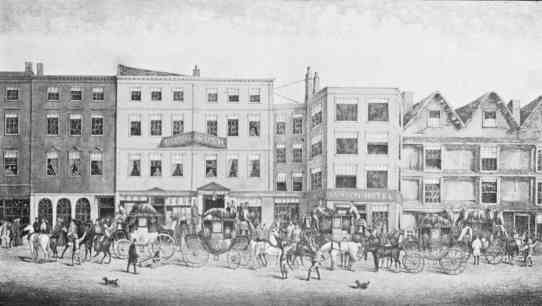 "The Old Bush Hotel," Corn Street, Bristol. From a picture in the possession of E. G. Clarke, Esq.