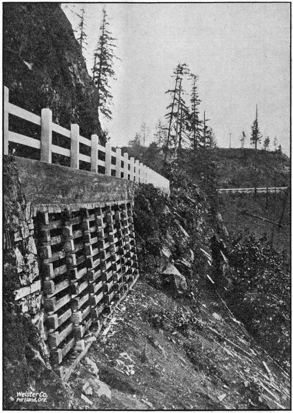 REINFORCED CONCRETE CRIBBING NEAR PRESCOTT ON THE COLUMBIA RIVER HIGHWAY IN COLUMBIA COUNTY. BUILT IN 1918