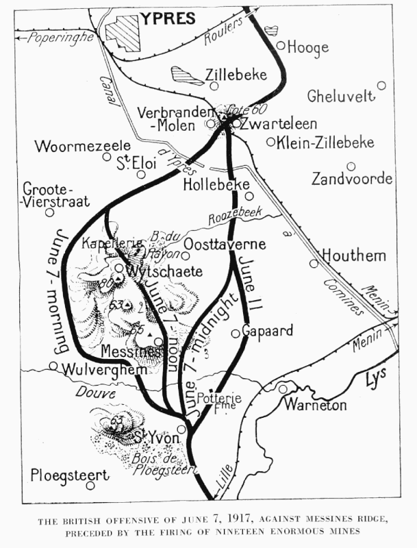 THE BRITISH OFFENSIVE OF JUNE 7, 1917, AGAINST MESSINES RIDGE, PRECEDED BY THE FIRING OF NINETEEN ENORMOUS MINES