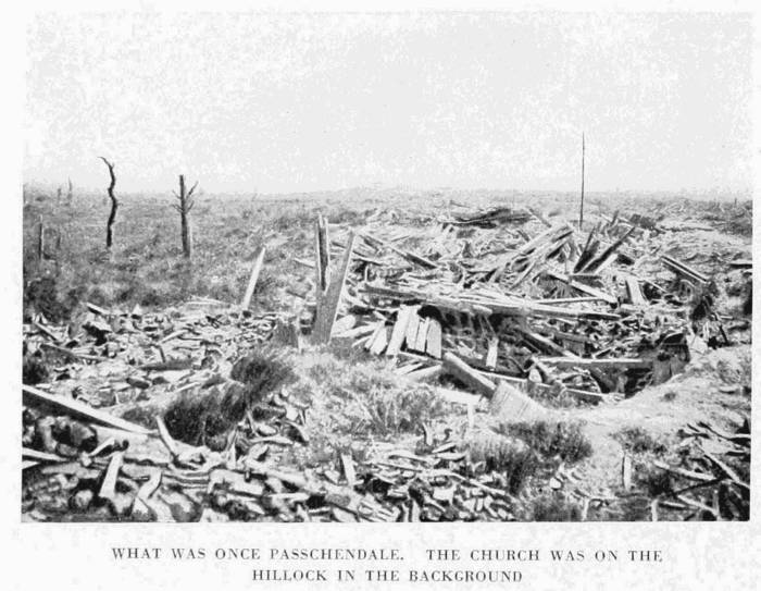 WHAT WAS ONCE PASSCHENDAELE. THE CHURCH WAS ON THE HILLOCK IN THE BACKGROUND