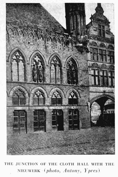 THE JUNCTION OF THE CLOTH HALL WITH THE NIEUWERK (photo, Antony, Ypres)